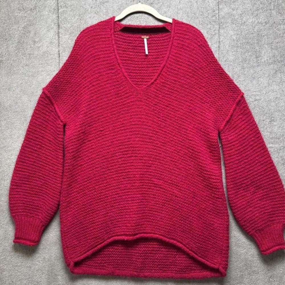 Free People Fuchsia V-Neck Sweater